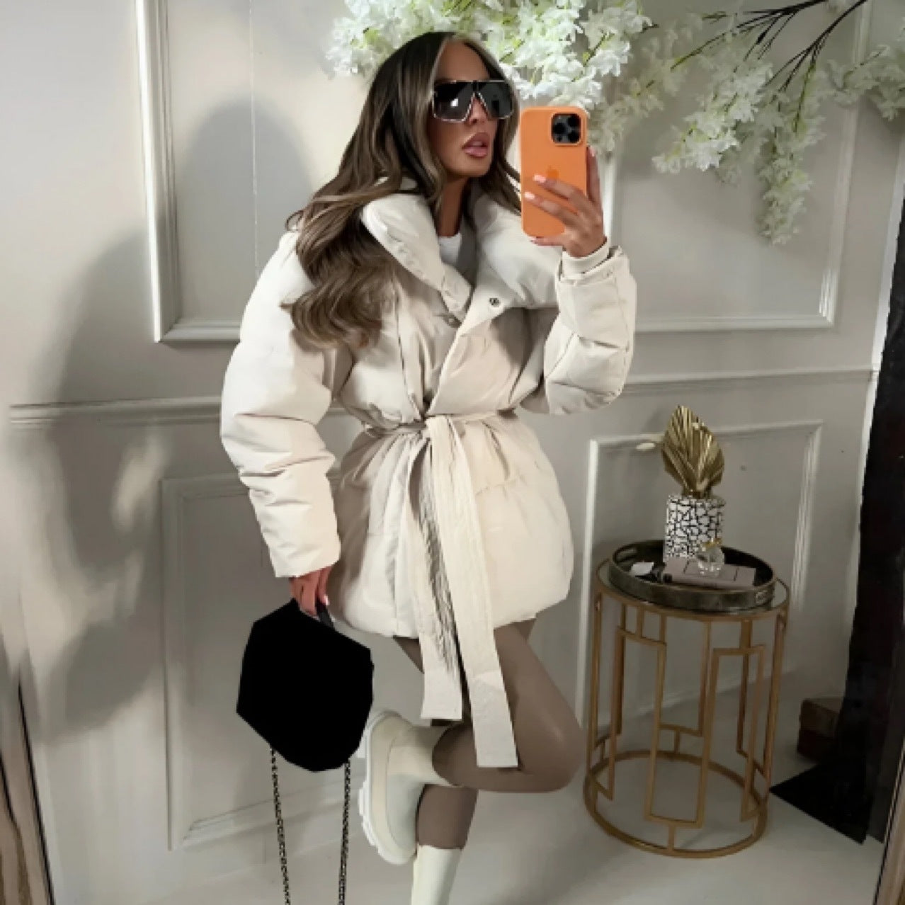 Women’s Long Drawstring Cotton Jacket – Stylish Flight Sleeve Coat (S–2XL)